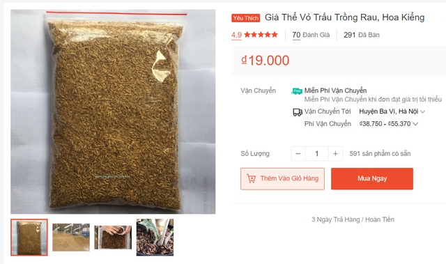 Vỏ trấu được rao bán trên shoppe.