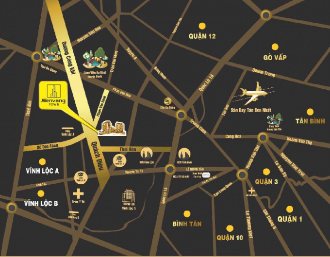 Mặc dù trên thực tế, dự án Sen Vàng Town không có mặt tiền đường Quách Điêu nhưng thể hiện trên sơ đồ quảng cáo đén khách hàng thì dự án này có mặt tiền đường Quách Điêu