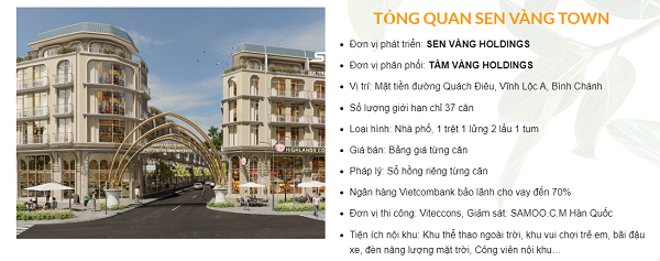Sen Vàng Town được giới thiệu do Sen Vàng Hodings là đơn vị phát triển