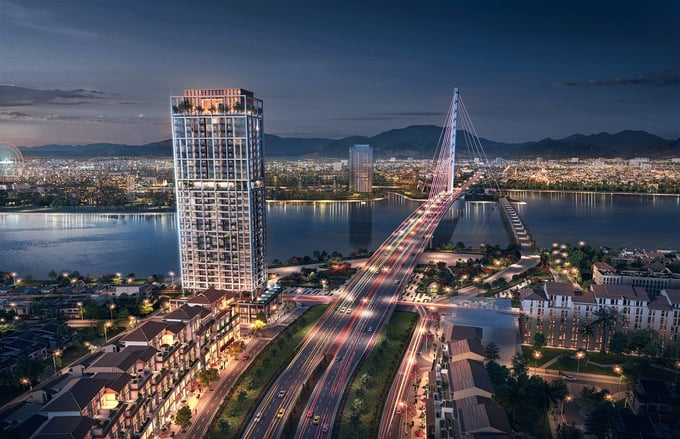   Tòa tháp căn hộ The Panoma sở hữu vị trí đắc địa sát ngay chân cầu Trần Thị Lý. Ảnh phối cảnh minh họa