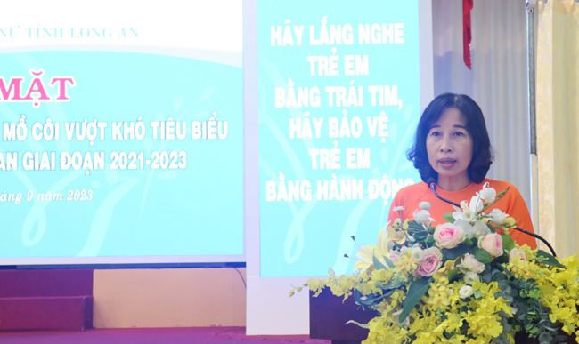 Chủ tịch Hội Liên hiệp Phụ nữ tỉnh - Đặng Thị Ngọc Mai phát biểu tại buổi họp mặt biểu dương