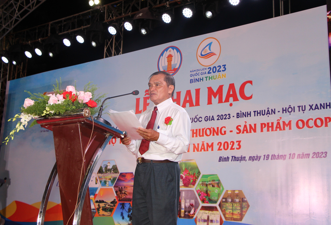 Ông Võ Văn Hoà - Giám đốc Sở Công thương phát biểu khai mạc hội chợ triển lãm Công Thương - Sản phẩm OCOP tỉnh Bình Thuận năm 2023