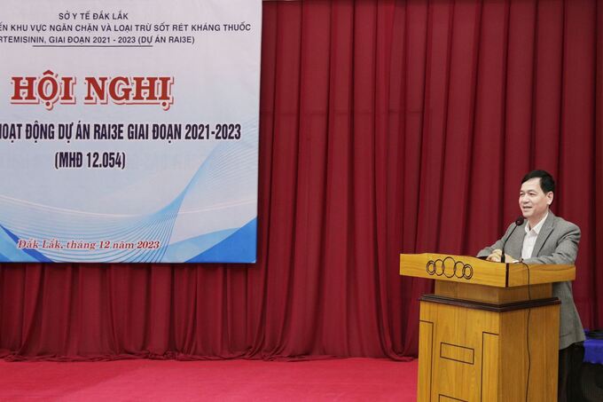BS.CKII Hoàng Hải Phúc - Giám đốc Trung tâm Kiểm soát bệnh tật tỉnh Đắk Lắk phát biểu tại hội nghị (ảnh: Đình Thi)