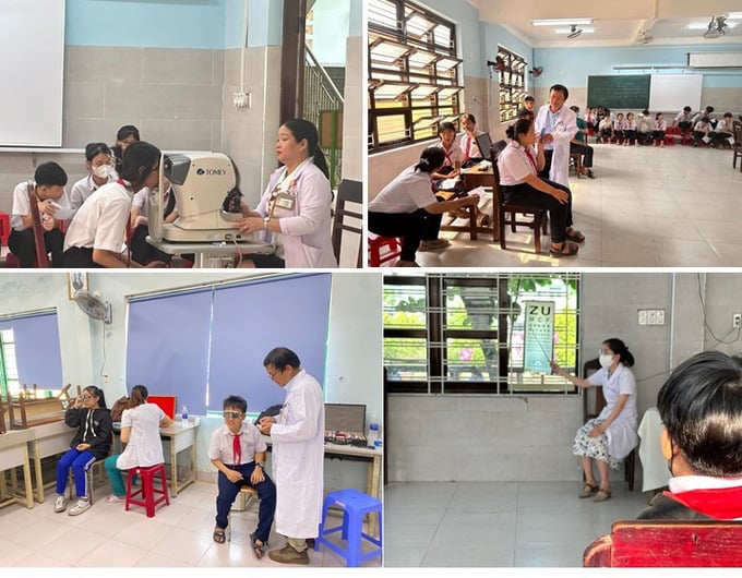 Đoàn y, bác sĩ trung tâm y tế huyện Hòa Vang tổ chức thực hiện khám chuyên khoa mắt cho học sinh