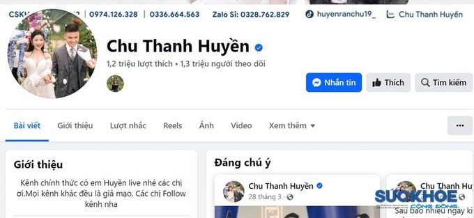 Facebook của Hotgirl Chu Thanh Huyền, cũng là địa chỉ mà chị Minh đã mua sản phẩm Viên uống Biotin men bia 10000 để chữa rụng tóc