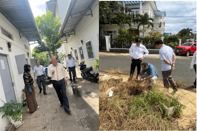 Lãnh đạo UBND thành phố, trưởng phòng y tế, Ban Giám đốc trung tâm y tế tổ chức đoàn kiểm tra giám sát hoạt động phòng chống sốt xuất huyết tại TP. Bảo Lộc