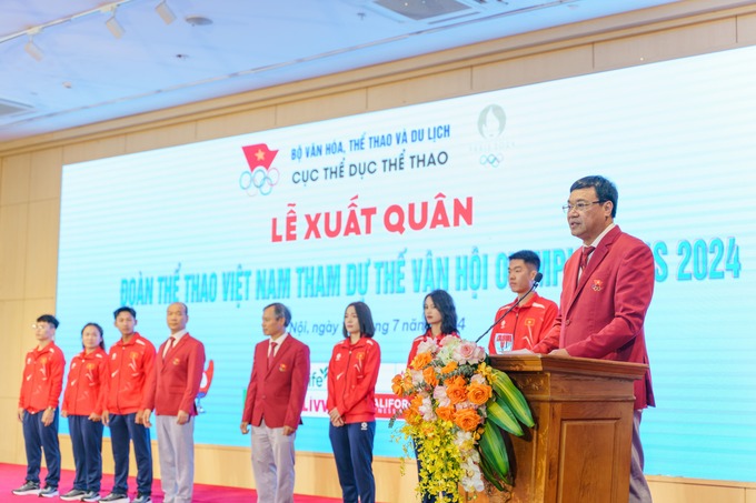 Lễ xuất quân Đoàn thể thao Việt Nam (TTVN) tham dự Olympic Paris 2024 diễn ra ngày 17/7 tại Hà Nội