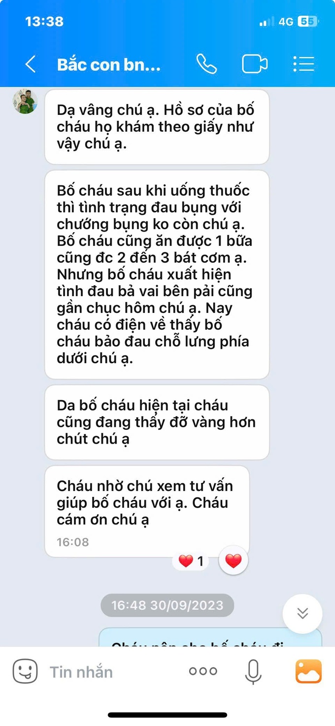 Con trai ông Phôi liên hệ để nghe tư vấn của GS.TS Viện sĩ Nguyễn Văn Năm cách đây gần 1 năm