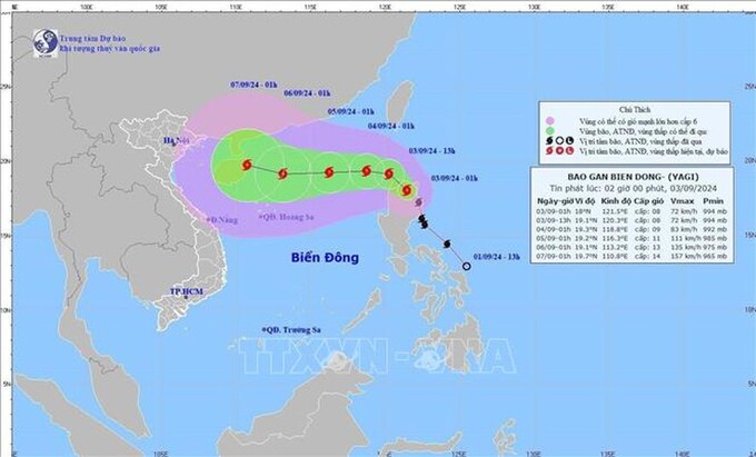 Hướng di chuyển của bão số 3 ( Ảnh: TTXVN)