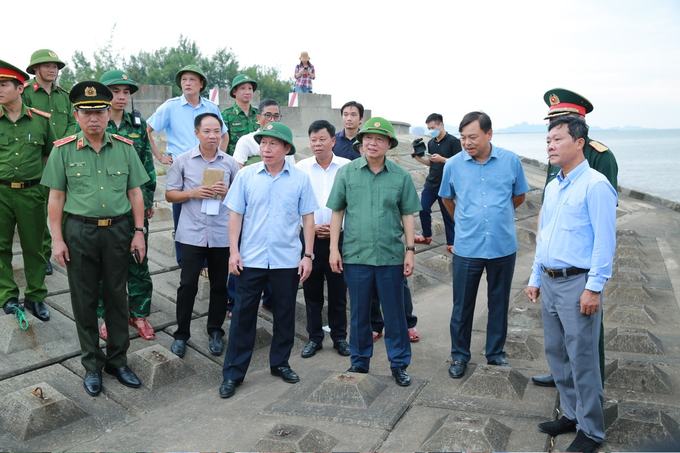 Phó Thủ tướng kiểm tra công tác phòng chống bão tại tuyến đê biển Cát Hải (Ảnh VGP/Minh Khôi)