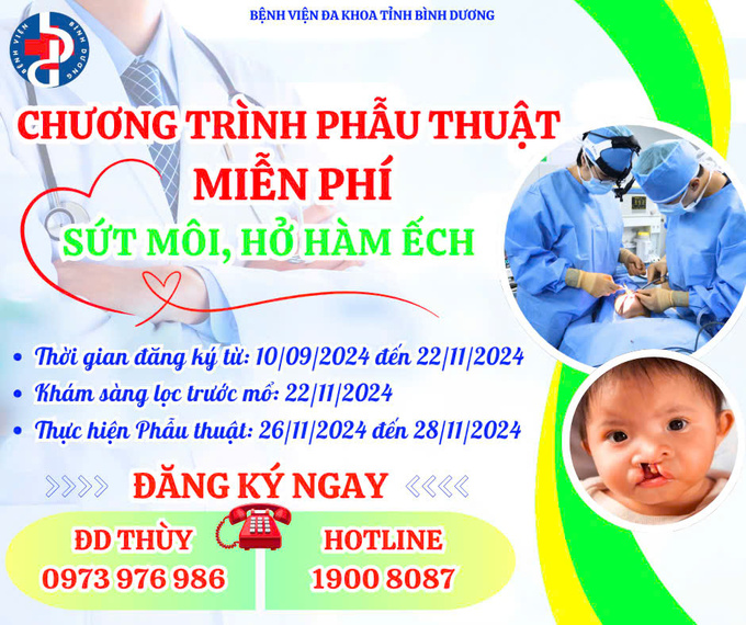 Thông tin đăng ký chương trình Phẫu thuật miễn phí dị tật sứt môi, hở hàm ếch 