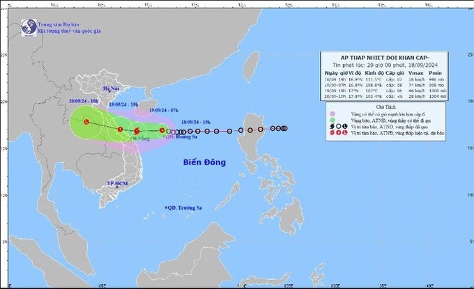 Dự báo vị trí và hướng di chuyển của áp thấp nhiệt đới (Ảnh minh họa: VGP)