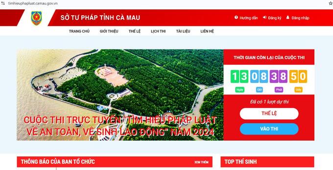 Thông tin về cuộc thi và các tài liệu liên quan, được đăng tải trên Website https://timhieuphapluat.camau.gov.vn