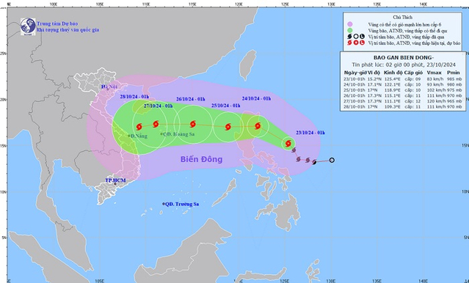 Vị trí và đường đi dự kiến của bão Trà Mi (Ảnh: Trung tâm Dự báo Khí tượng Thủy văn Quốc gia)