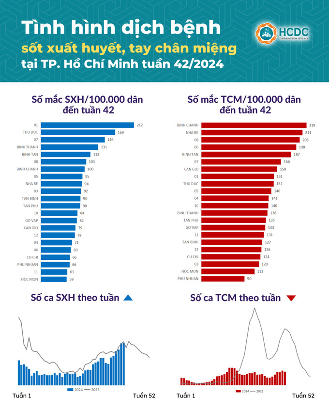 Biểu đồ diễn tiến tình hình bệnh sởi theo tuần tại TP. HCM năm 2024 (Ảnh: HCDC)