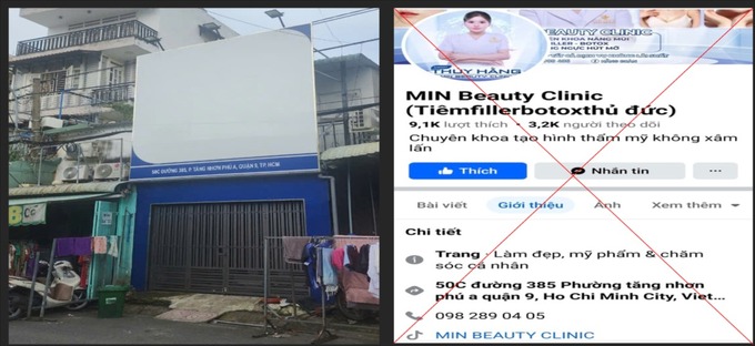 Cơ sở đóng cửa, dời đi sau khi xảy ra tai biến cho khách hàng và trang quảng cáo của MIN Beauty Academy (Ảnh: SYT)