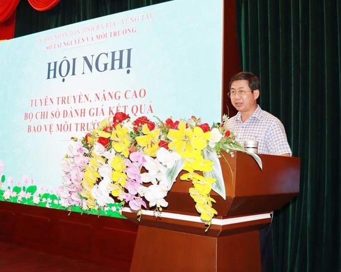 Ông Phạm Quốc Đăng - Phó Giám đốc Sở Tài nguyên và Môi trường phát biểu tại hội nghị