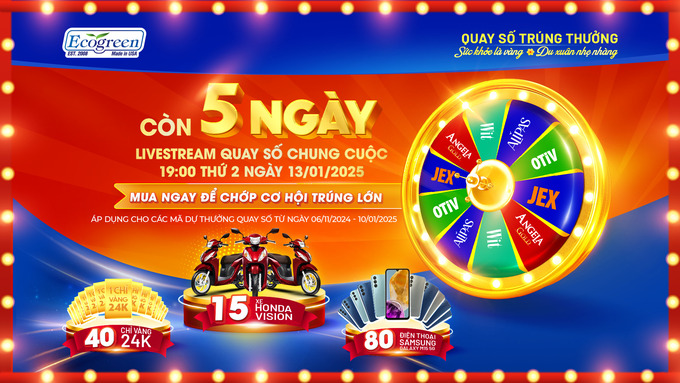 Livestream quay số chung cuộc sẽ diễn ra vào 19:00 thứ Hai, ngày 13/01/2025