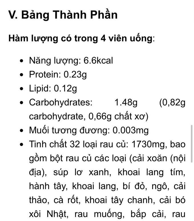 Thông tin về lượng chất xơ trong viên uống DHC của Nhật Bản