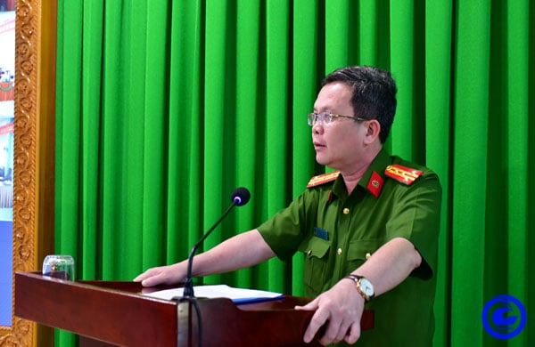 Đại tá Nguyễn Minh Tân - Phó Giám đốc Công an tỉnh phát biểu chỉ đạo