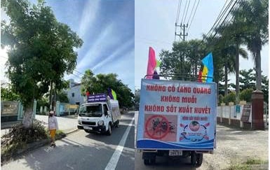 Hình ảnh xe tuyên truyền lưu động ở các tuyến đường trên địa bàn huyện